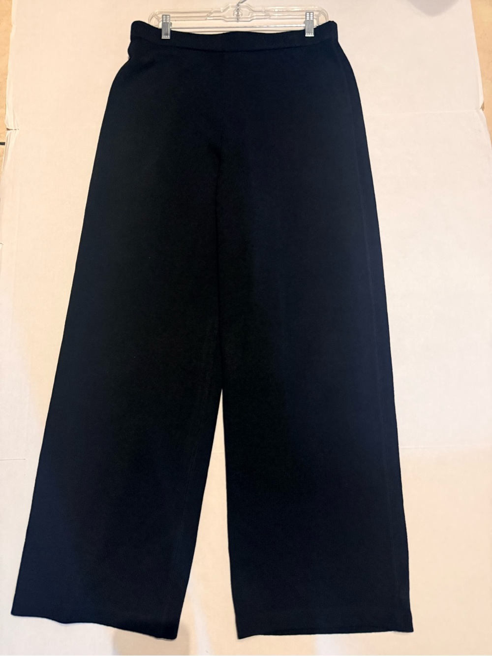 St. John Caviar Black Santana Knit Pants Wide Leg Size 12
